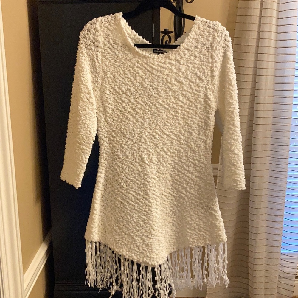 Sweater with texture, cream, 3/4 sleeves